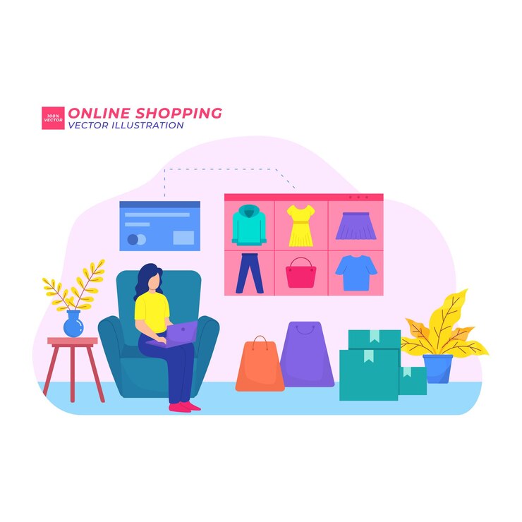 Vector compras en línea ilustración plana comprar venta tarjeta comercio
