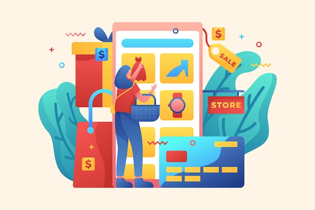 Vector compras en línea ilustración web