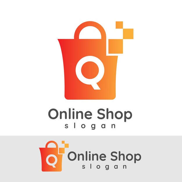 compras en línea inicial diseño del logotipo de la letra Q