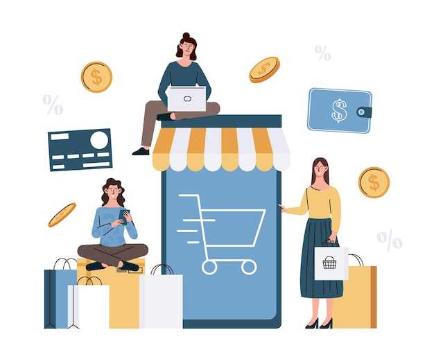 Vector compras en línea de negocios