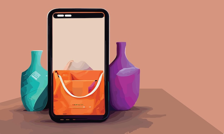 Vector compras en línea o concepto de entrega ilustración 3d vector show carro, bolsas y cajas.moderno