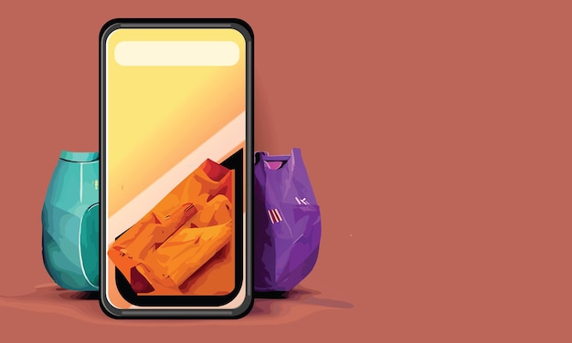 Compras en línea o concepto de entrega ilustración 3d vector show carro, bolsas y cajas.Moderno