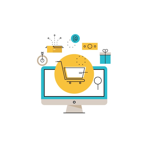 Compras en línea, orden y pago en línea, e-commerce, compras en línea, proceso de entrega ilustración vectorial diseño para móviles y gráficos web