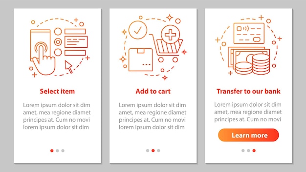 Vector compras en línea que incorporan la pantalla de la página de la aplicación móvil con co lineal