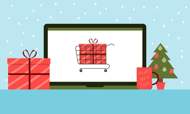 Compras en línea de regalos para Navidad y Año Nuevo Concepto de venta de vacaciones