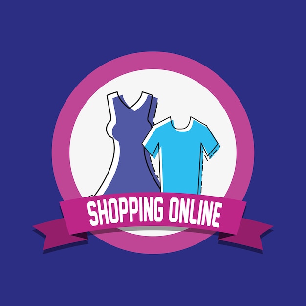 Vector compras en línea con ropa