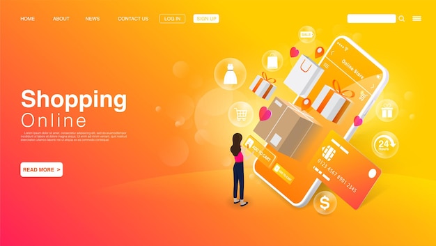Compras en línea en el sitio web o aplicación móvil Vector EPS 10