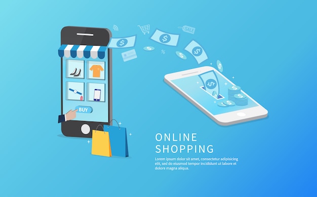 Compras en línea con smartphone.