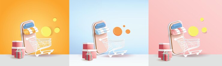 Vector compras en línea por teléfono comprar vender negocio digital web banner aplicación dinero publicidad pago