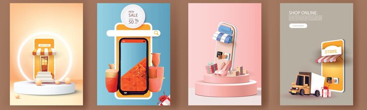 Vector compras en línea por teléfono comprar vender negocio digital web banner aplicación dinero publicidad pago