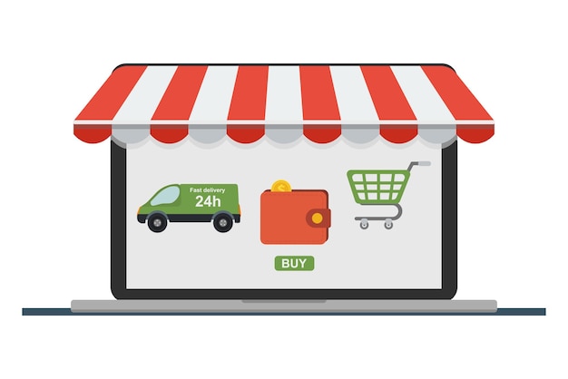 Compras en línea tienda en línea computadora portátil con toldo