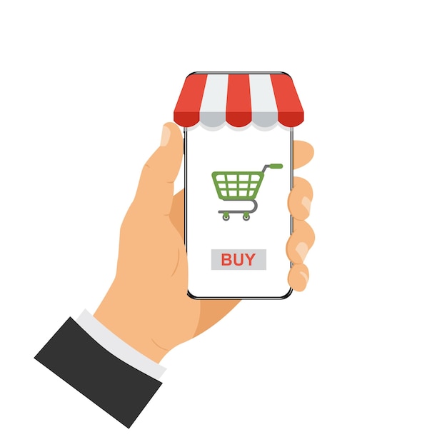 Compras en línea tienda en línea teléfono inteligente con toldo