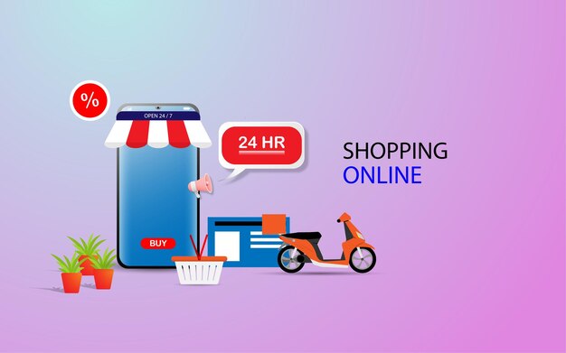 Compras en línea usando el concepto de teléfono inteligente o computadora portátil