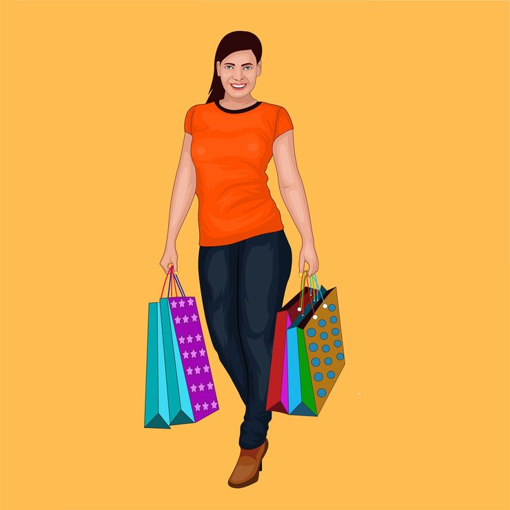 Vector compras, mujeres, caricatura, vector, ilustración