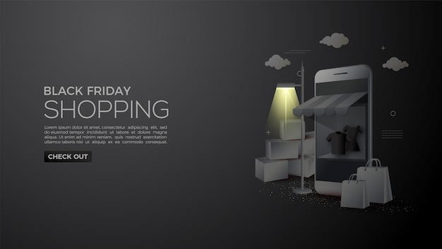 Compras online de Black Friday con matices por la noche