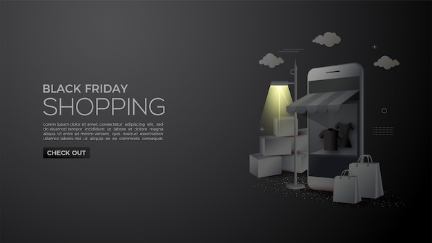 Compras online de black friday con matices por la noche