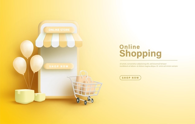 Compras online con ilustraciones 3d