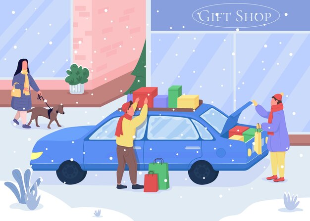 Compras para regalos de Navidad ilustración de color plano