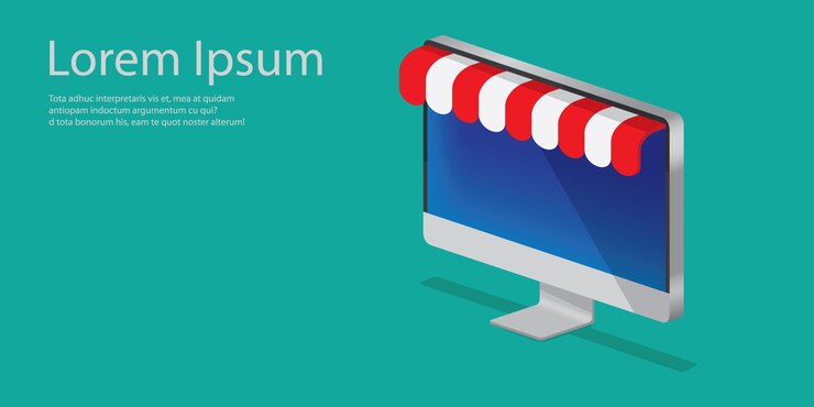 Vector compras en la tienda online desde un ordenador portátil, internet móvil.