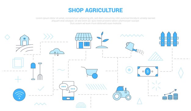 Compre concepto de agricultura con iconos dispersos e interconectados con color azul