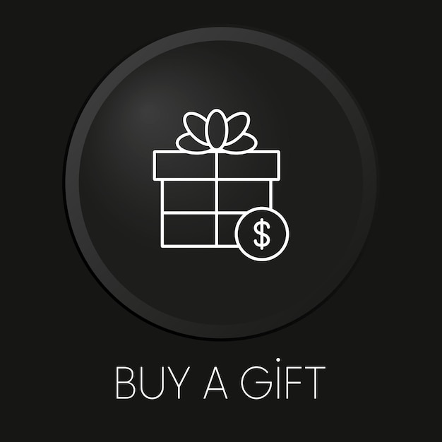 Compre un icono de línea de vector mínimo de regalo en el botón 3D aislado sobre fondo negro Vector Premium
