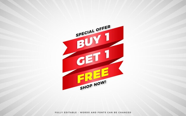 Compre uno y obtenga una plantilla de diseño de banner de venta gratis con efecto de texto editable