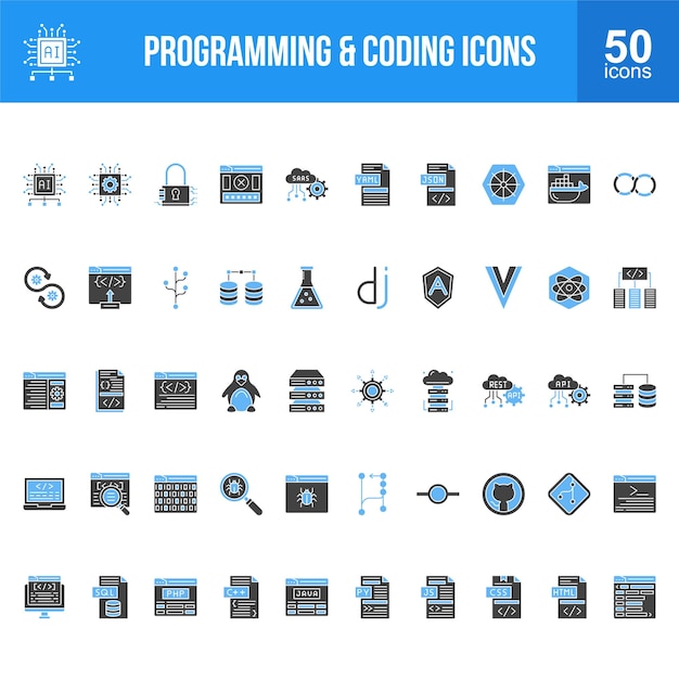 Comprehensive Set of Programming and Coding Development Icons