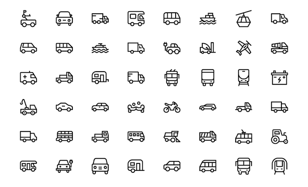 Comprehensive Transport Icon Pack Iconos de línea minimalistas editables para la logística de envío público