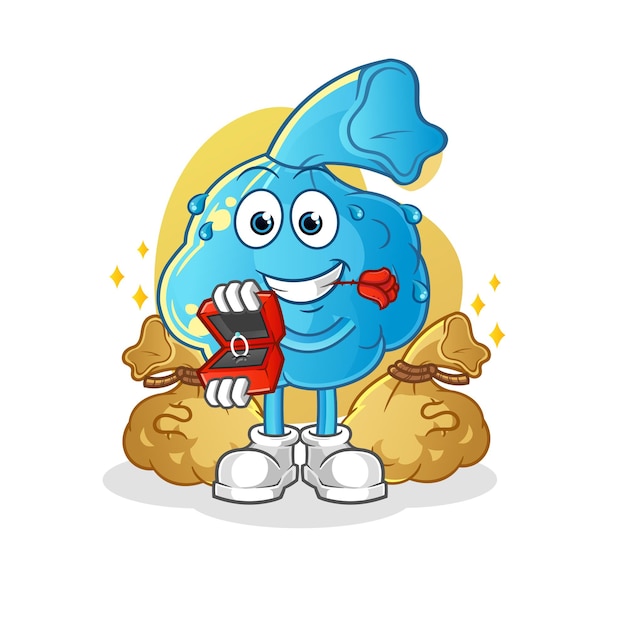 Compresa para la fiebre proponer con anillo. vector de mascota de dibujos animados