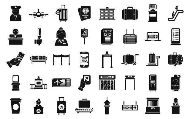 Comprobar en los iconos del aeropuerto establecer vector simple aeropuerto de avión contador de personas comprobar
