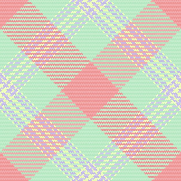 Comprobar la textura de fondo del textil de tela vectorial con un patrón de cuadros de tartan sin costuras en colores claros y rojos