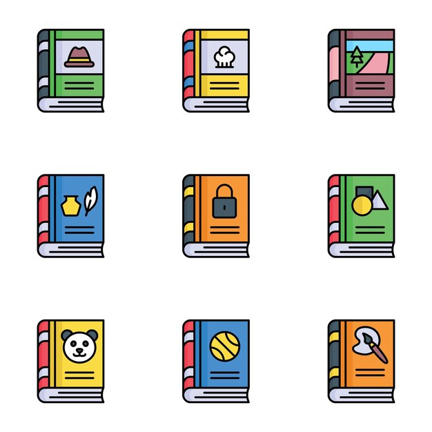 Compruebe este conjunto creativo y único de libros vectoriales fáciles de usar iconos