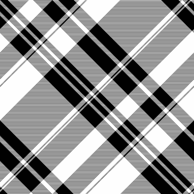Compruebe el fondo de textura de tela a cuadros con un vector de tartán de patrón transparente en colores blanco y negro