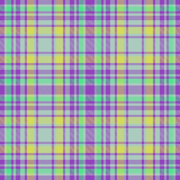 Compruebe la tela del patrón de tartán textil vectorial con un fondo de textura a cuadros sin costuras en colores morados y claros