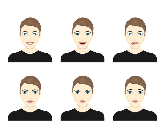 Vector compuesto de expresiones faciales de hombre joven