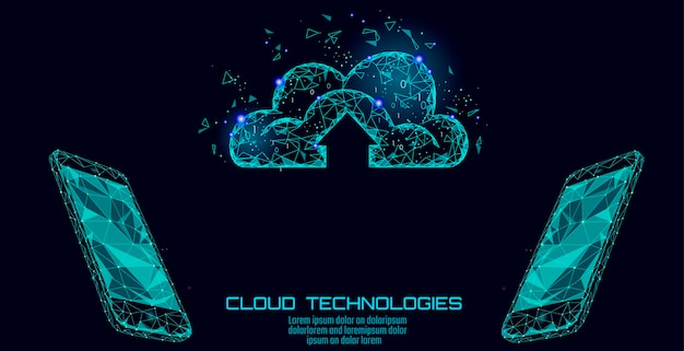 Computación en la nube aplicación de almacenamiento en línea baja poligonal futuro tecnología de negocios moderna de Internet