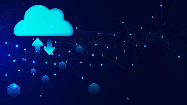 Vector computación en la nube digital con dos flechas arriba y abajo o subir y descargar concepto de gran centro de datos