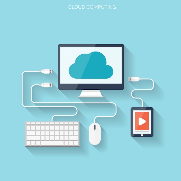 Computación en nube plana de fondo de almacenamiento de datos tecnología de red de contenido multimedia y sitios web