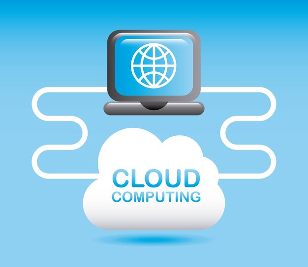 computación en la nube sobre ilustración de vectores de fondo azul