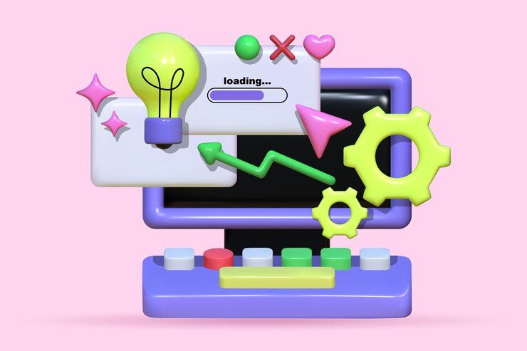 Vector computadora 3d con interfaz de análisis web y estrategia de planificación optimización seo para marketing y redes sociales concepto web