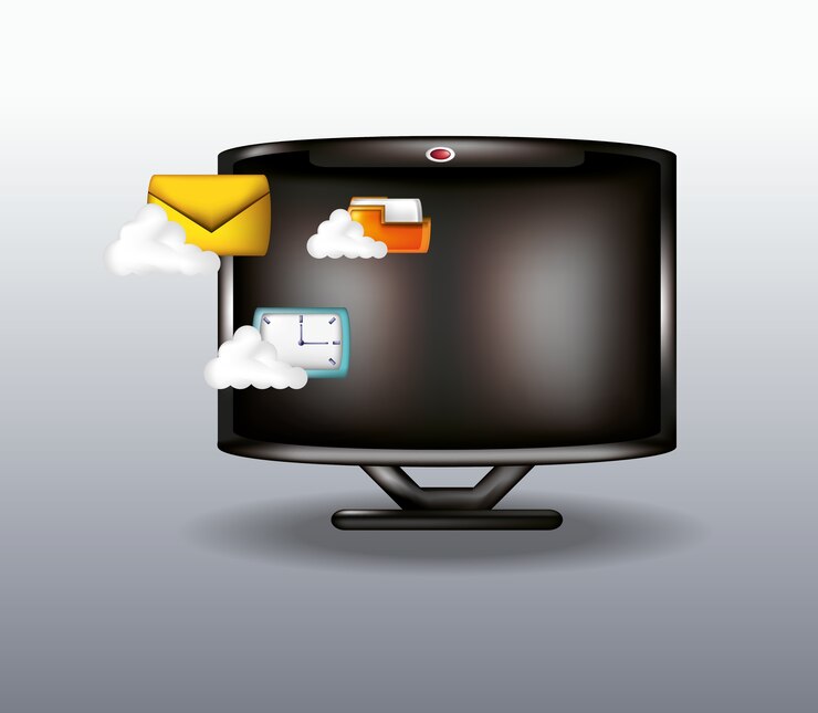Vector computadora con almacenamiento en la nube en la pantalla