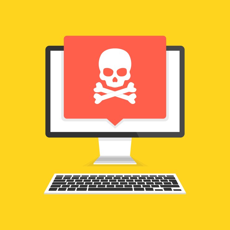 Vector computadora con calavera en la pantalla
