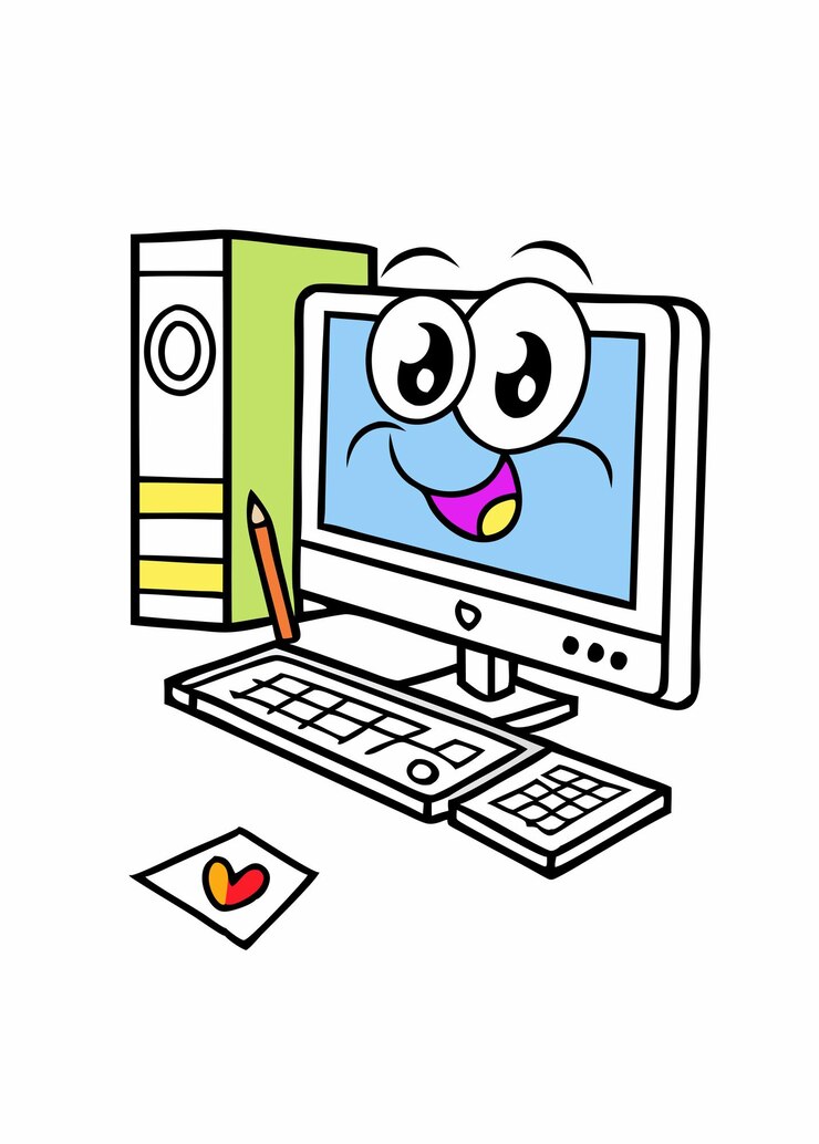 Vector computadora con una cara de dibujos animados en la pantalla