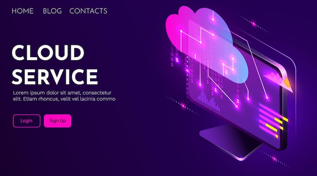 Computadora conectada al servicio de servidor en la nube Computación en la nube Diseño futurista moderno