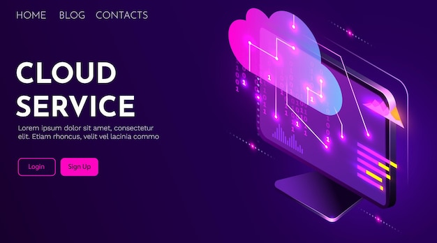 Computadora conectada al servicio de servidor en la nube computación en la nube diseño futurista moderno