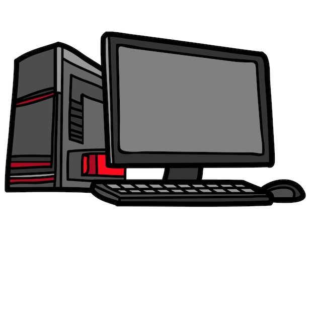 una computadora de dibujos animados con un teclado y un monitor en un fondo blanco