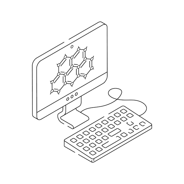 Computadora de escritorio con diagramas moleculares para la investigación médica vectorial