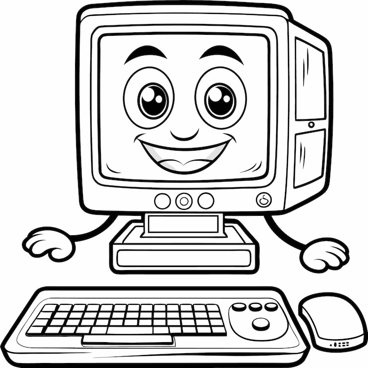Vector computadora de escritorio moderna con periféricos que muestran una imagen digital