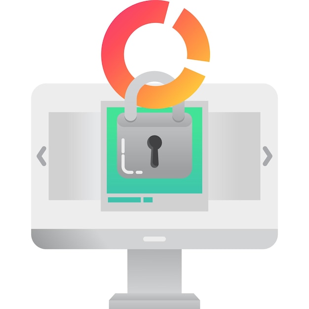 Computadora con icono de vector plano de candado de seguridad