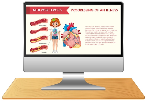 Computadora con infografía científica en el escritorio de la pantalla